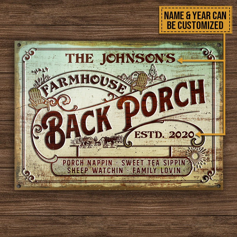 Personalized Farmhouse Back Porch Family Lovin Customized Classic Metal Signs