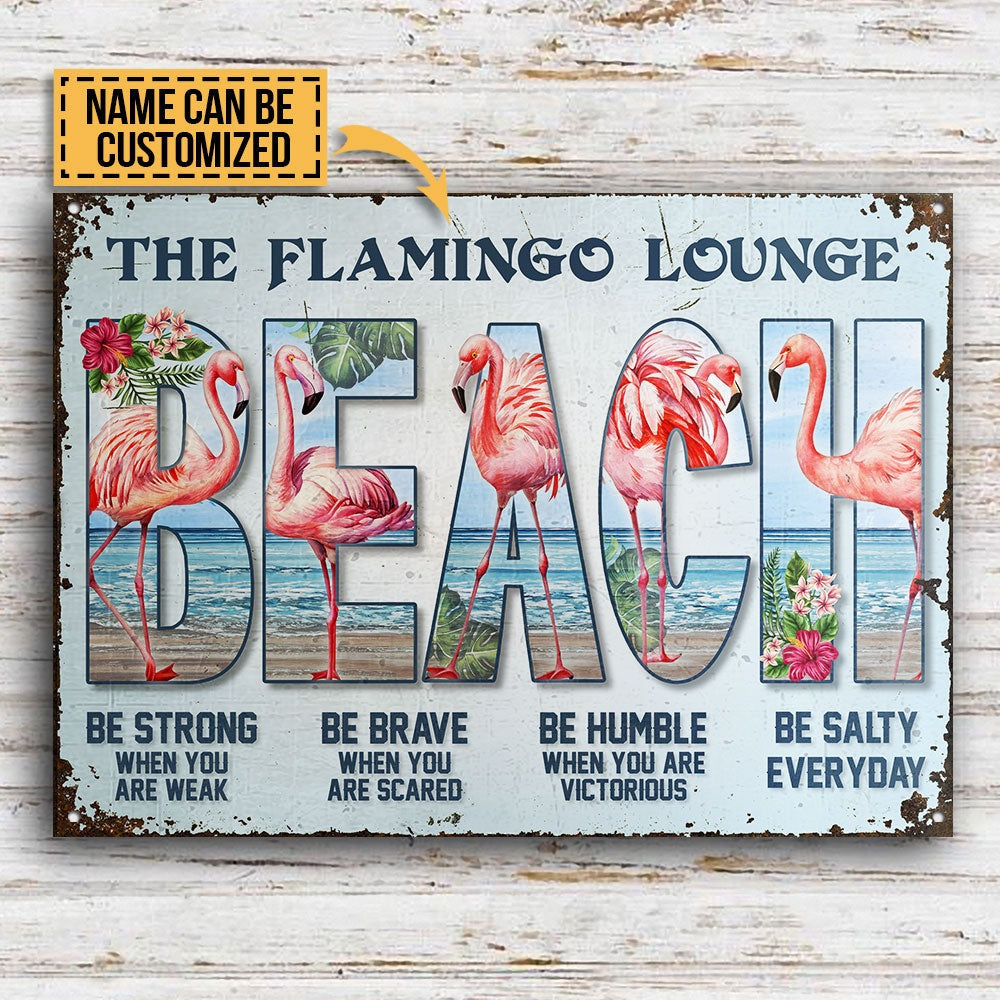 Personalized Flamingo BEACH Be Salty Customized Classic Metal Signs