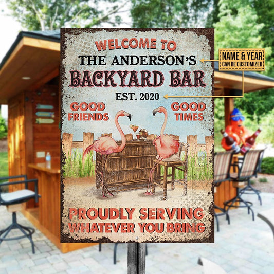 Personalized Flamingo Backyard Proudly Serving Customized Classic Metal Signs