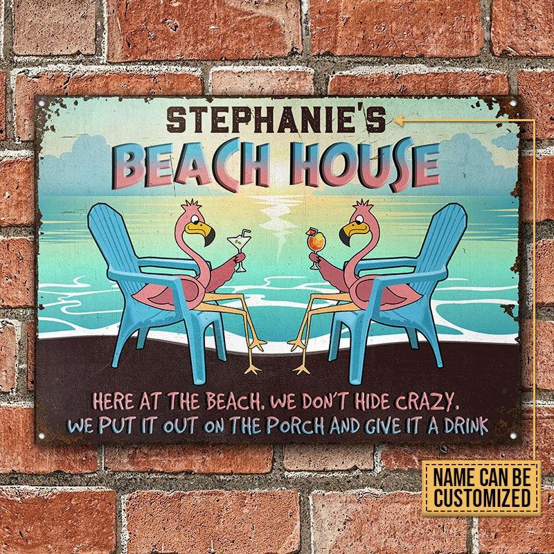 Personalized Flamingo Beach Give It A Drink Customized Classic Metal Signs