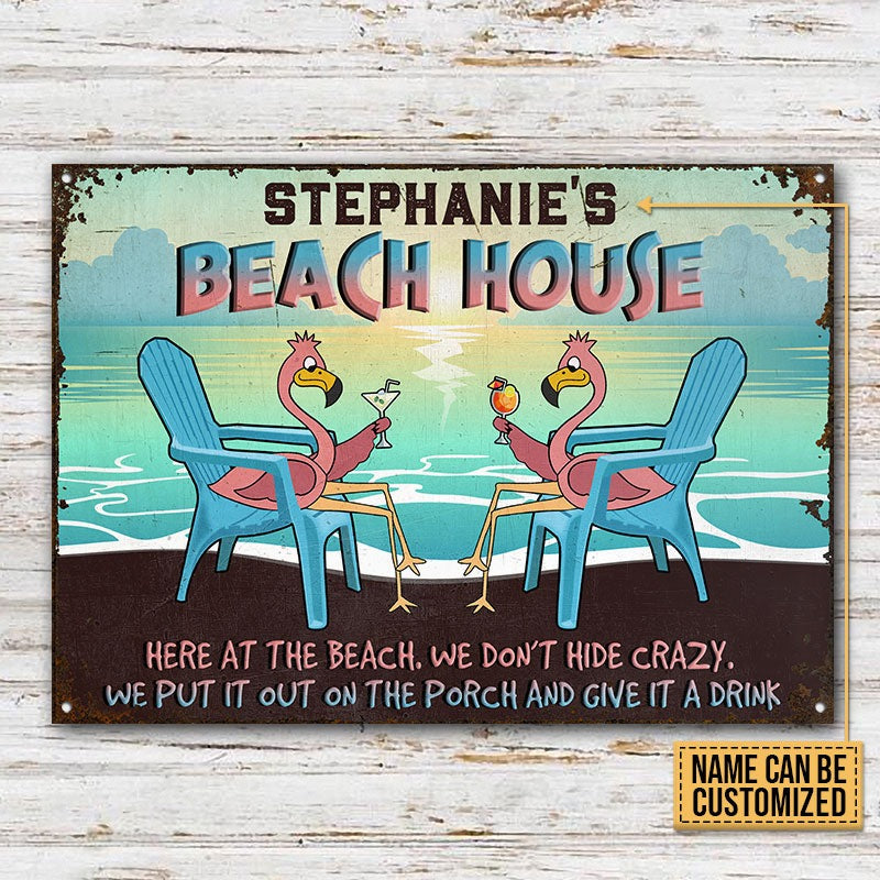 Personalized Flamingo Beach Give It A Drink Customized Classic Metal Signs