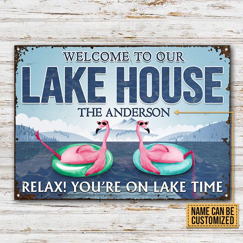 Personalized Flamingo Lake You're On Lake Time Custom Classic Metal Signs