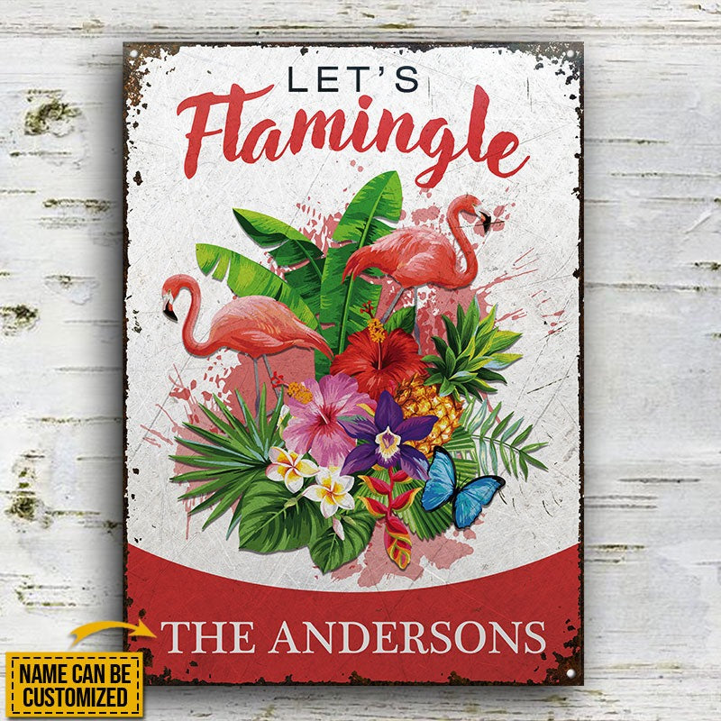 Personalized Flamingo Let's Flamingle Customized Classic Metal Signs