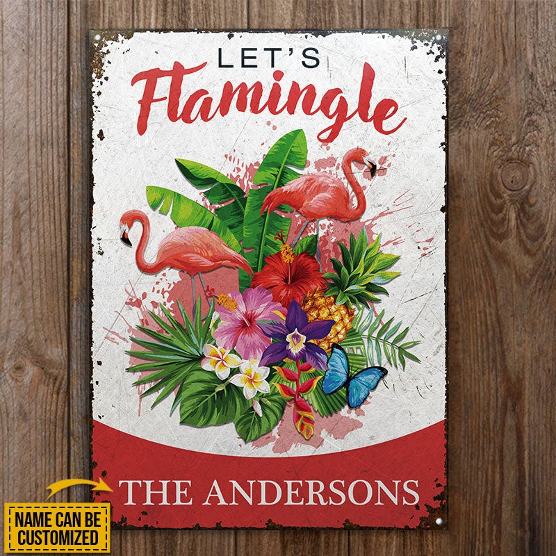 Personalized Flamingo Let's Flamingle Customized Classic Metal Signs