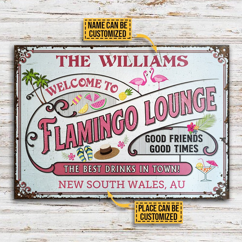 Personalized Flamingo Lounge Good Friends Customized Classic Metal Signs