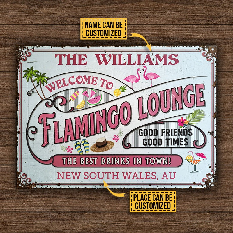 Personalized Flamingo Lounge Good Friends Customized Classic Metal Signs