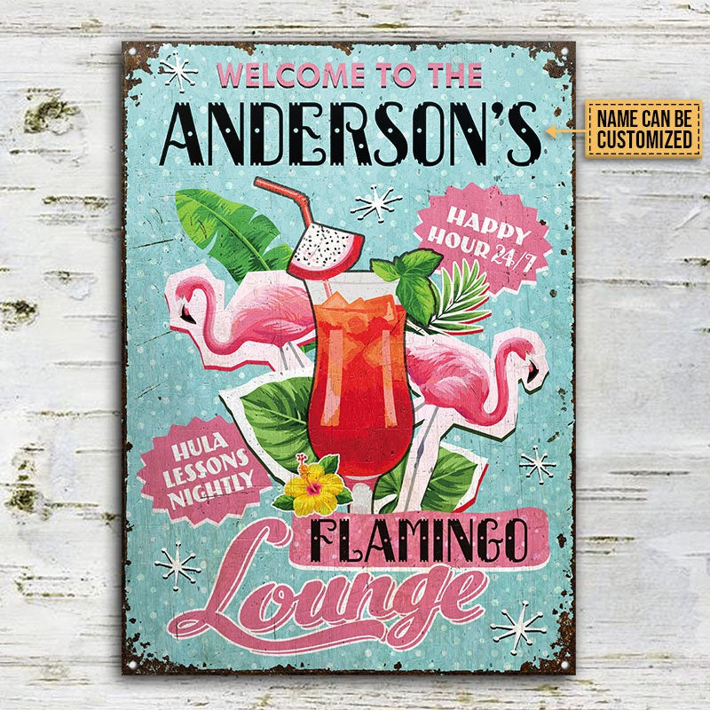 Personalized Flamingo Lounge Hula Lessons Customized Classic Metal Signs