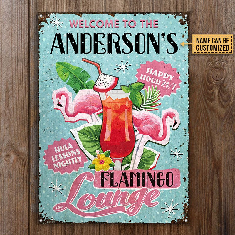 Personalized Flamingo Lounge Hula Lessons Customized Classic Metal Signs