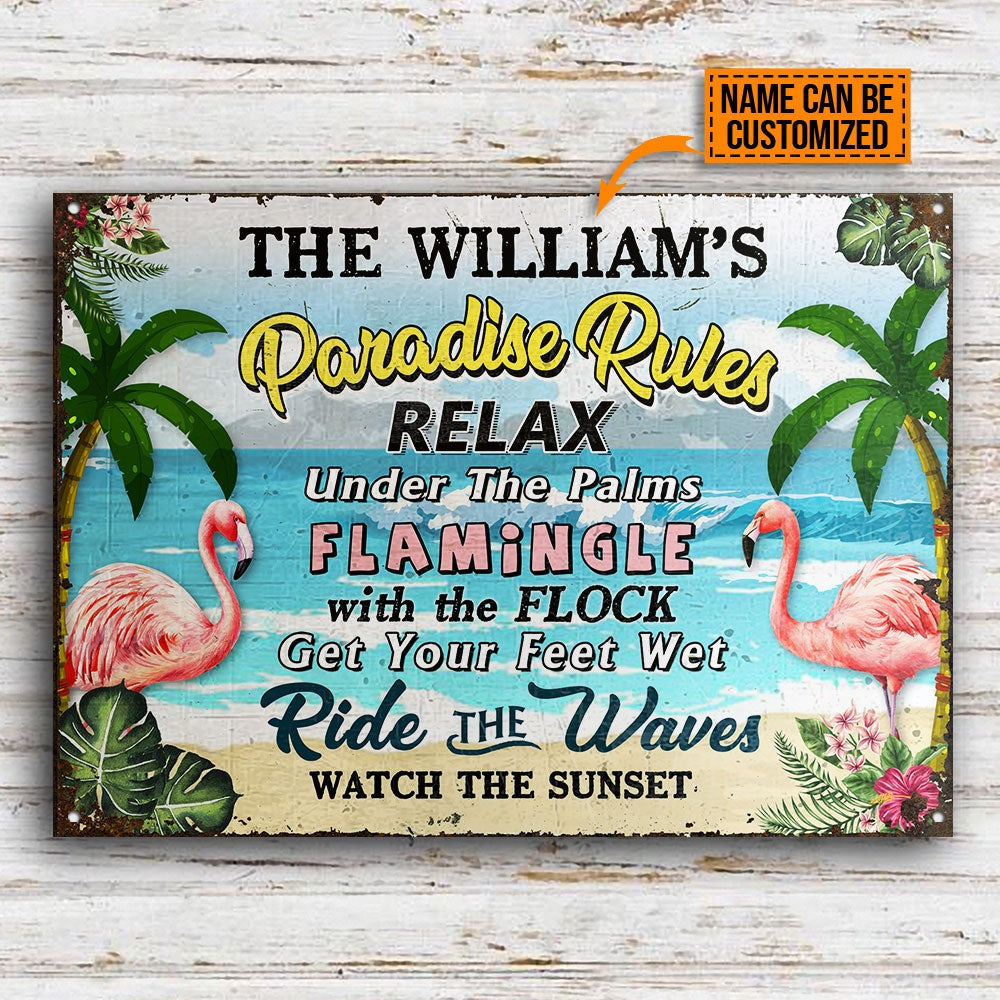 Personalized Flamingo Paradise Rule Customized Classic Metal Signs