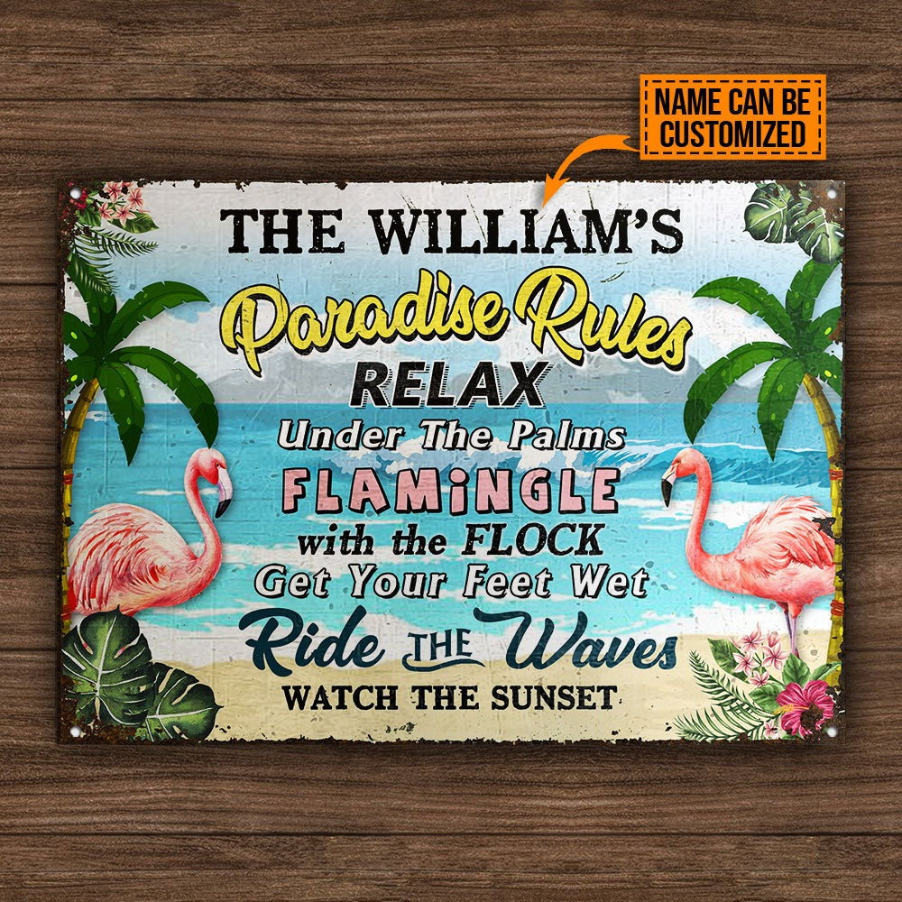 Personalized Flamingo Paradise Rule Customized Classic Metal Signs