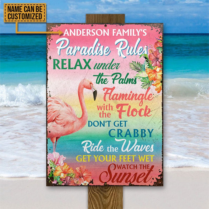 Personalisierte Flamingo Paradise Rules Personalisierte klassische Metallschilder