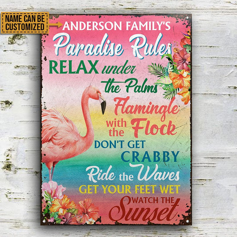 Personalized Flamingo Paradise Rules Customized Classic Metal Signs