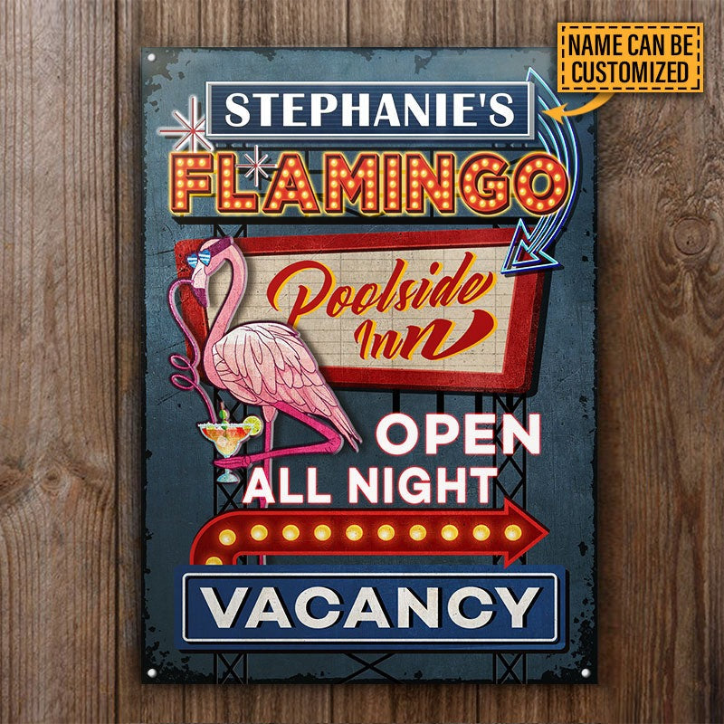 Personalized Flamingo Poolside Inn Customized Classic Metal Signs