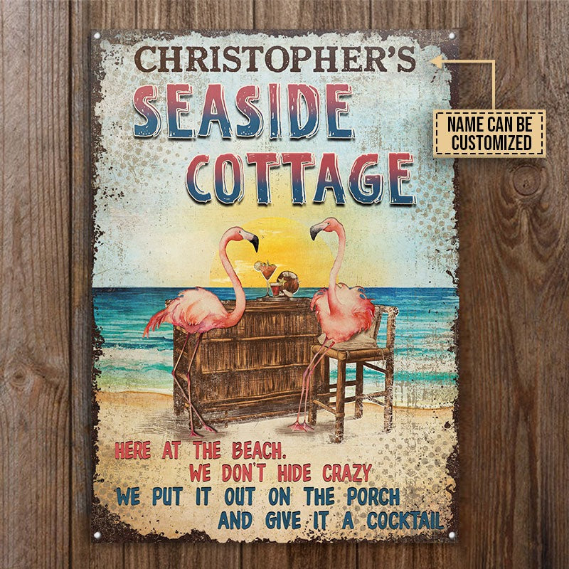 Personalized Flamingo Seaside Cottage Customized Classic Metal Signs
