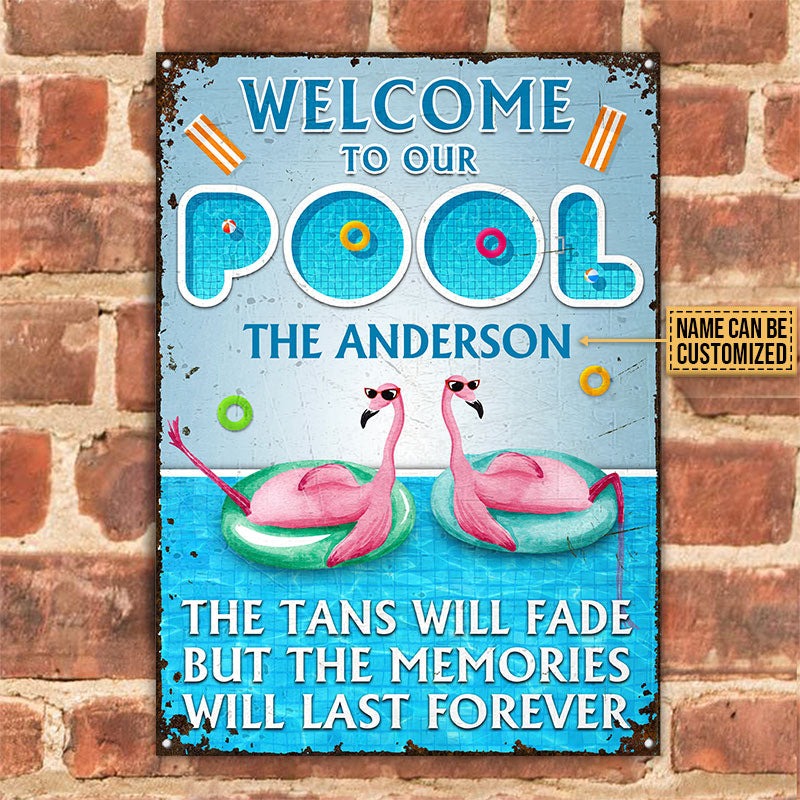 Personalized Flamingo Swimming Pool But Memories Customized Classic Metal Signs