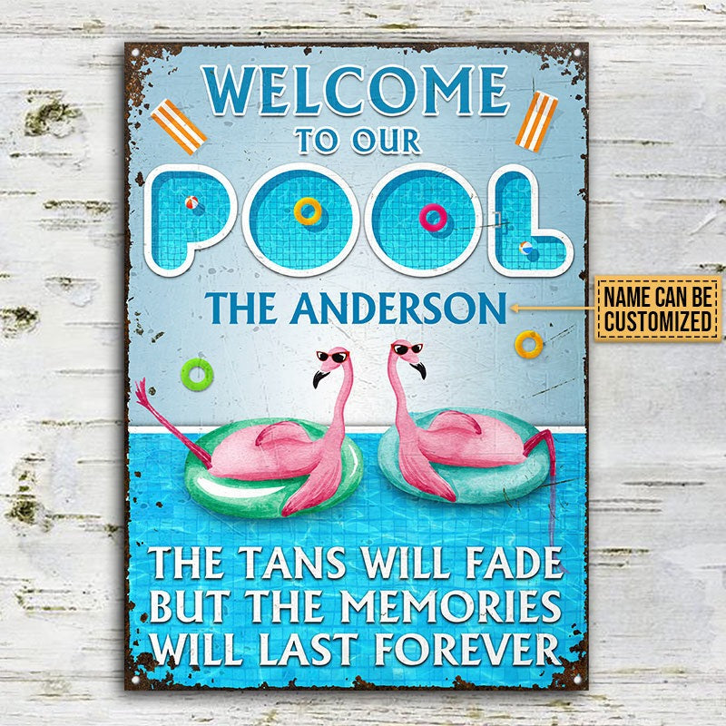 Personalized Flamingo Swimming Pool But Memories Customized Classic Metal Signs