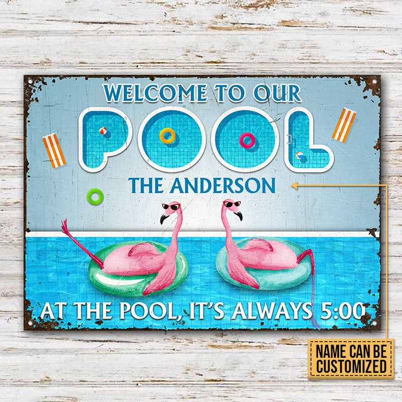 Personalized Flamingo Swimming Pool It's Always Customized Classic Metal Signs