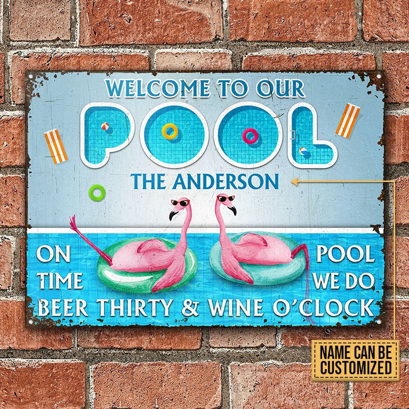 Personalized Flamingo Swimming Pool It's Always Customized Classic Metal Signs