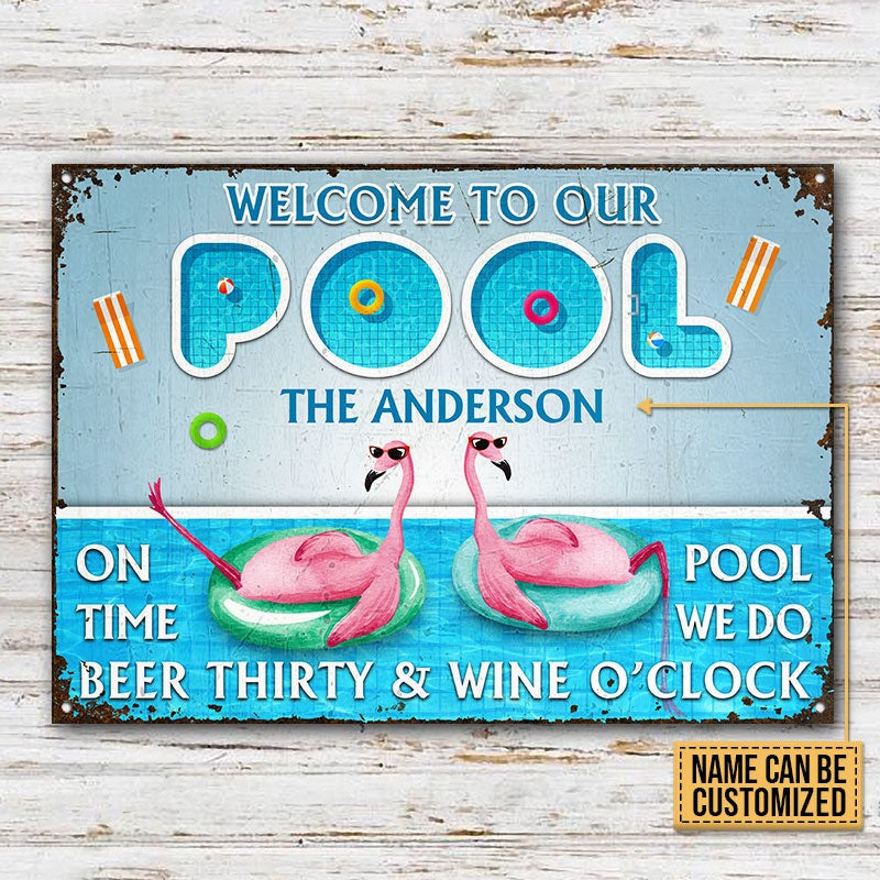 Personalized Flamingo Swimming Pool We Do Beer Thirty Customized Classic Metal Signs