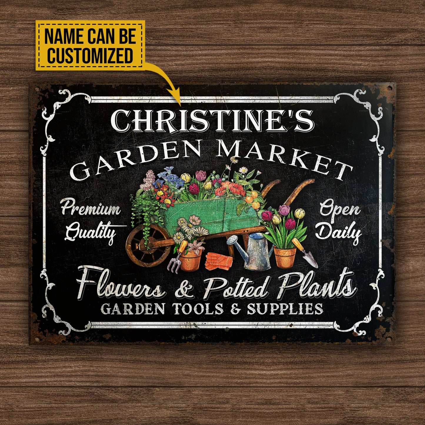 Personalized Garden Market Flowers And Potting Plants Black Customized Classic Metal Signs