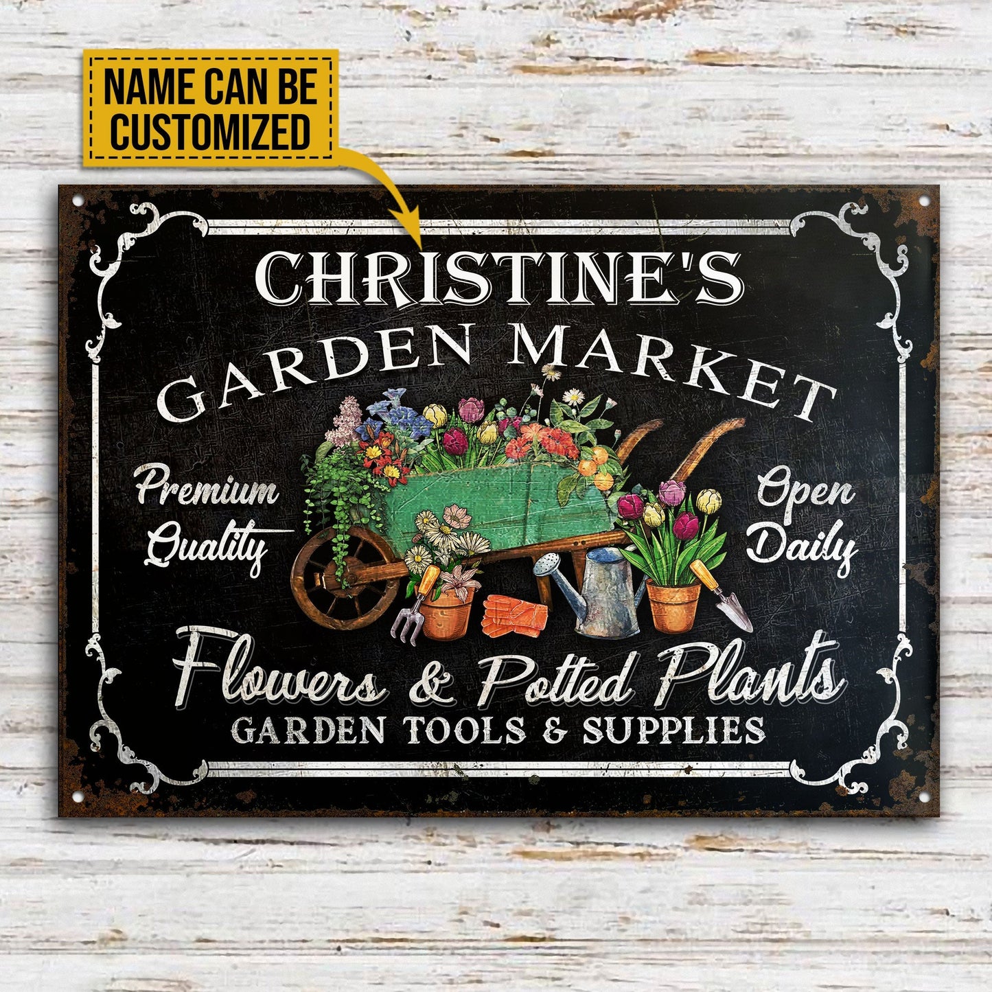 Personalized Garden Market Flowers And Potting Plants Black Customized Classic Metal Signs