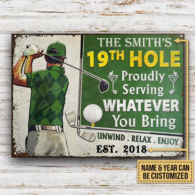 Personalized Golf 19th Hole Green Customized Classic Metal Signs