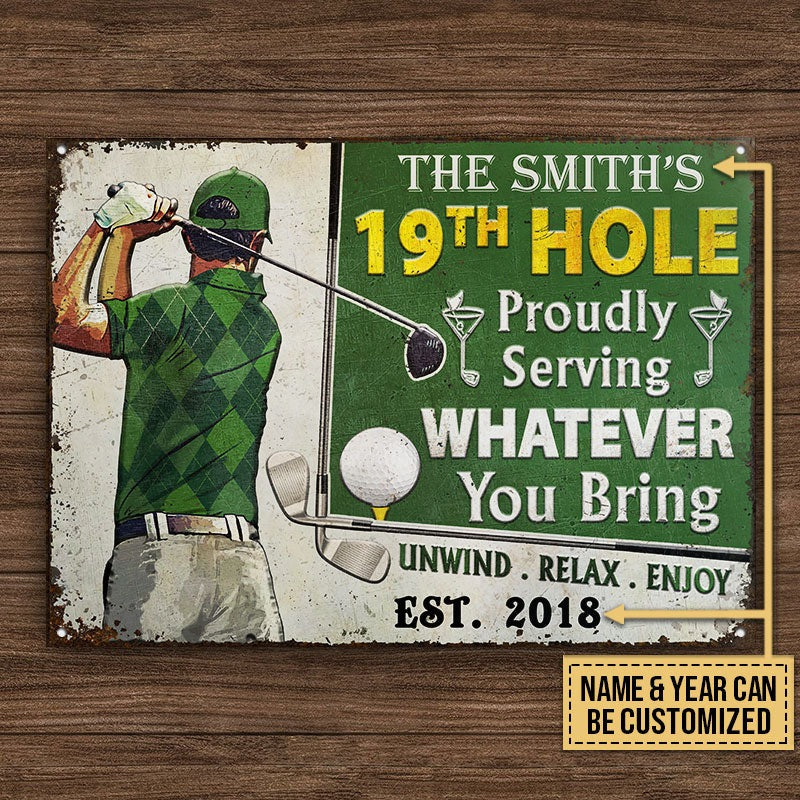 Personalized Golf 19th Hole Green Customized Classic Metal Signs