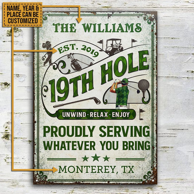 Personalized Golf Golfer 19th Hole Proudly Customized Classic Metal Signs