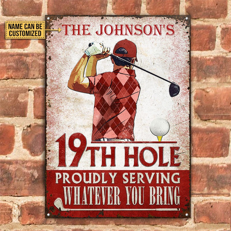 Personalized Golf Proudly Serving Red Customized Classic Metal Signs