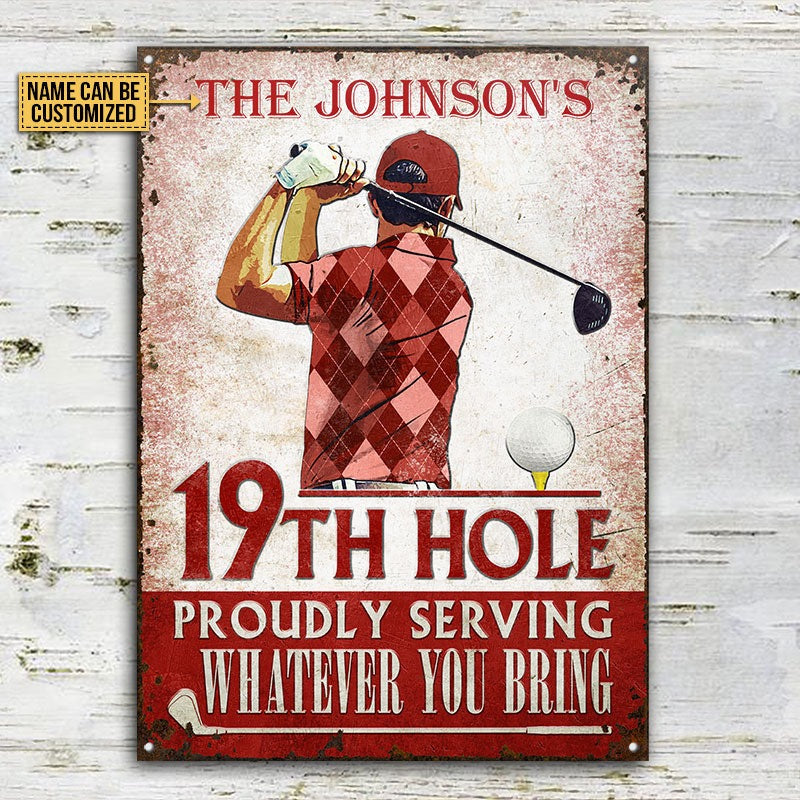 Personalized Golf Proudly Serving Red Customized Classic Metal Signs