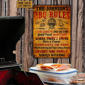Personalisierte Grillen BBQ Regeln gelb individuelle klassische Metallschilder