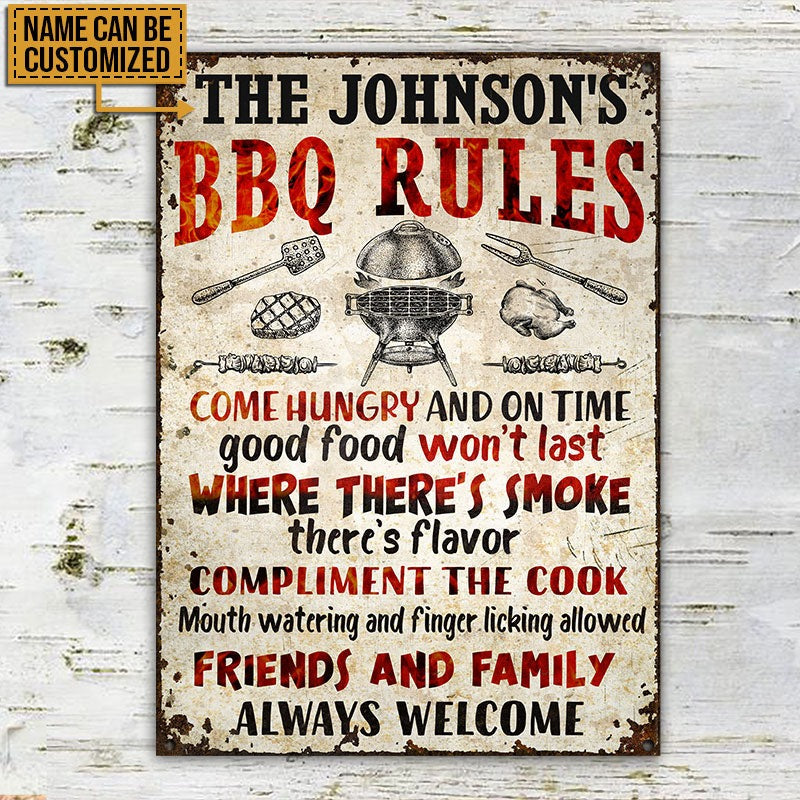 Personalized Grilling BBQ Rules Customized Classic Metal Signs