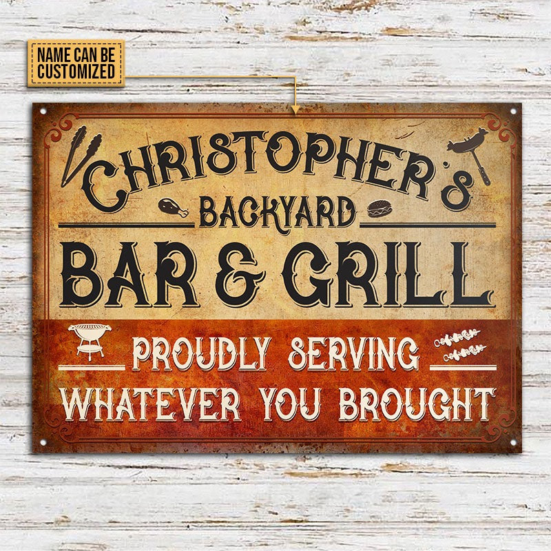 Personalized Grilling Bar & Grill Customized Classic Metal Signs