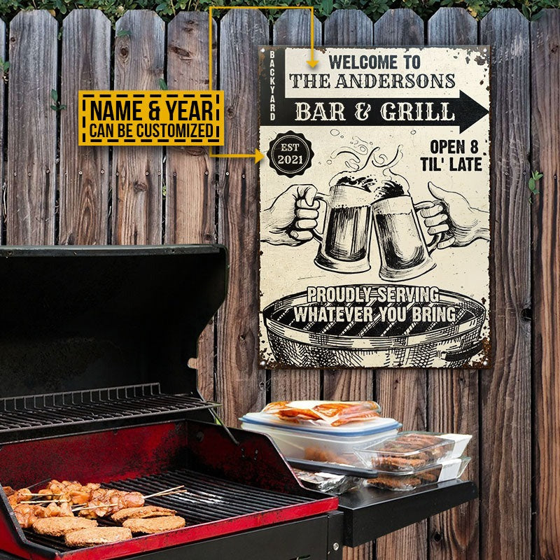 Personalized Grilling Bar & Grill Til Late Customized Classic Metal Signs