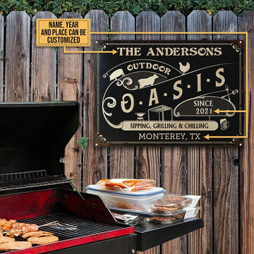 Personalisierte Grill-Outdoor-Oase, individuelle klassische Metallschilder