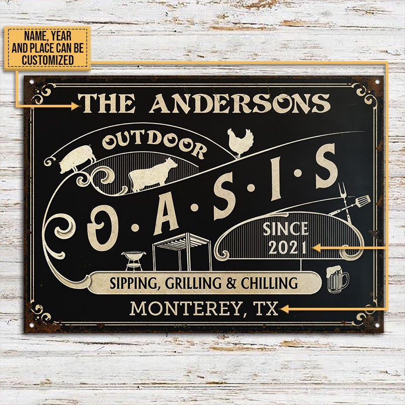 Personalized Grilling Outdoor Oasis Customized Classic Metal Signs