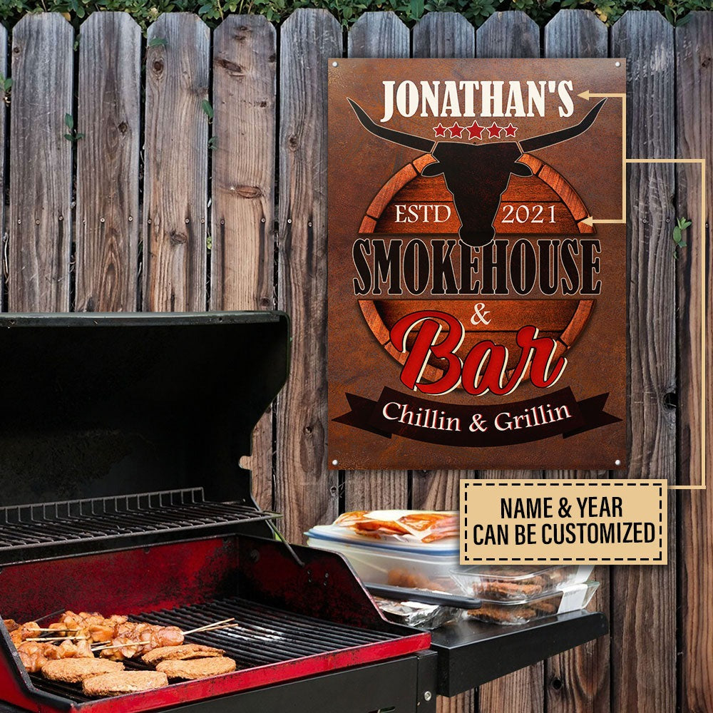 Personalized Grilling Smokehouse & Bar Chillin Customized Classic Metal Signs