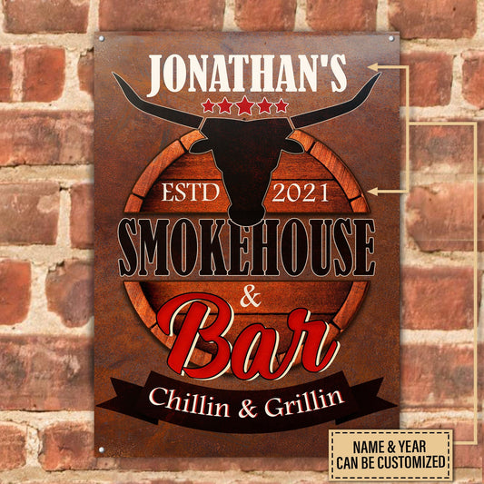 Personalized Grilling Smokehouse & Bar Chillin Customized Classic Metal Signs