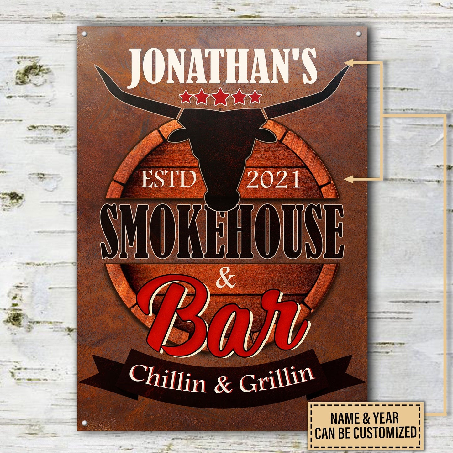 Personalized Grilling Smokehouse & Bar Chillin Customized Classic Metal Signs