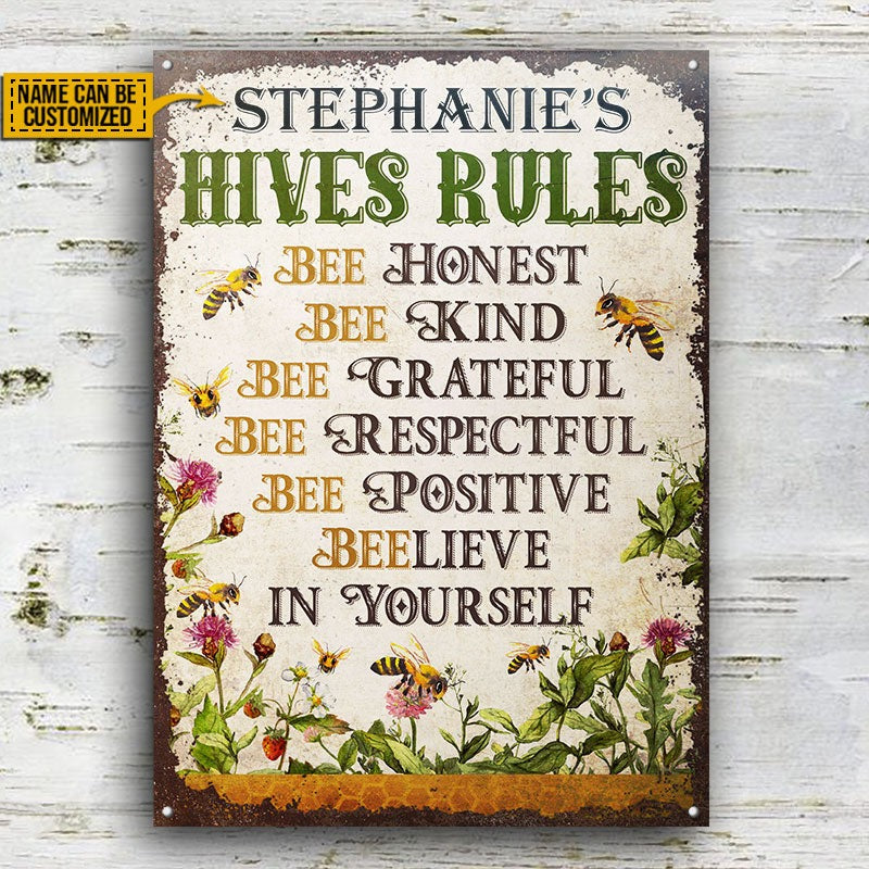 Personalized Honey Bee Hives Rules Honest Customized Classic Metal Signs