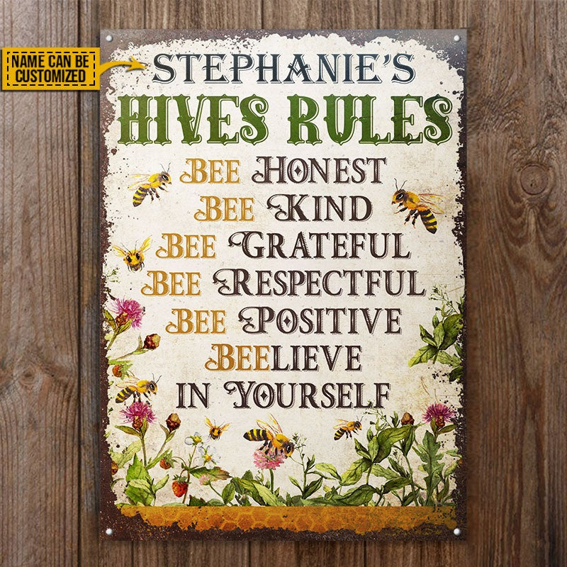 Personalized Honey Bee Hives Rules Honest Customized Classic Metal Signs