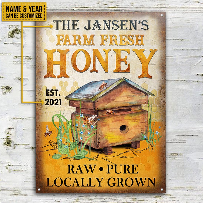 Personalized Honey Bee Locally Grown Customized Classic Metal Signs