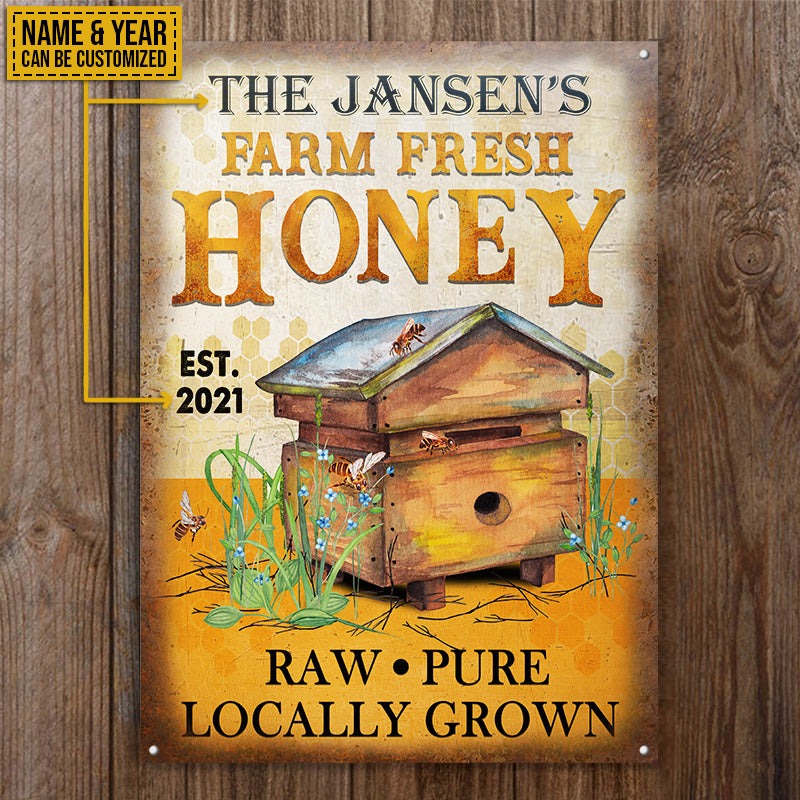 Personalized Honey Bee Locally Grown Customized Classic Metal Signs