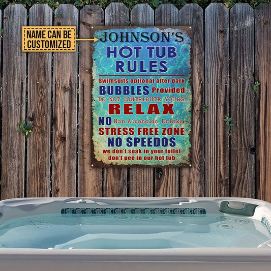 Personalized Hot Tub Rules No Speedos Customized Classic Metal Signs