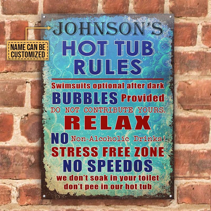 Personalized Hot Tub Rules No Speedos Customized Classic Metal Signs