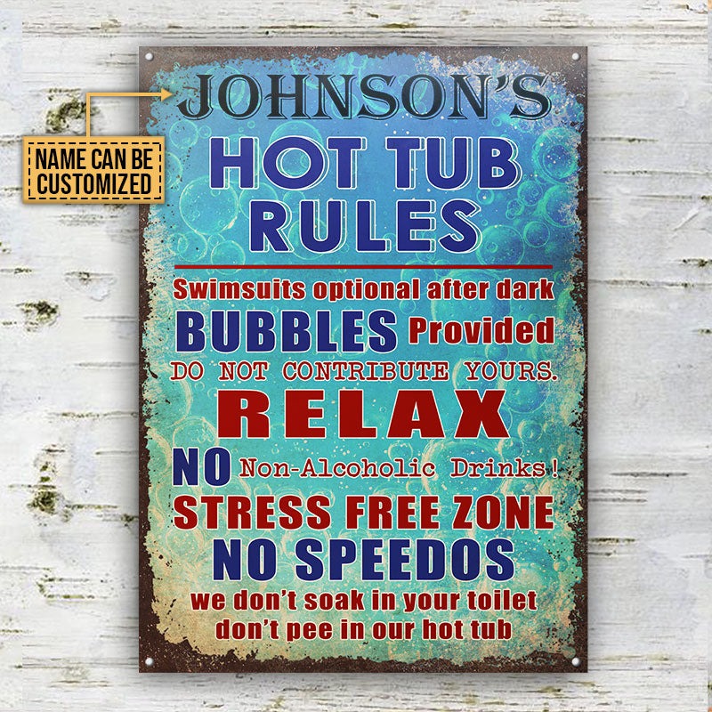 Personalized Hot Tub Rules No Speedos Customized Classic Metal Signs