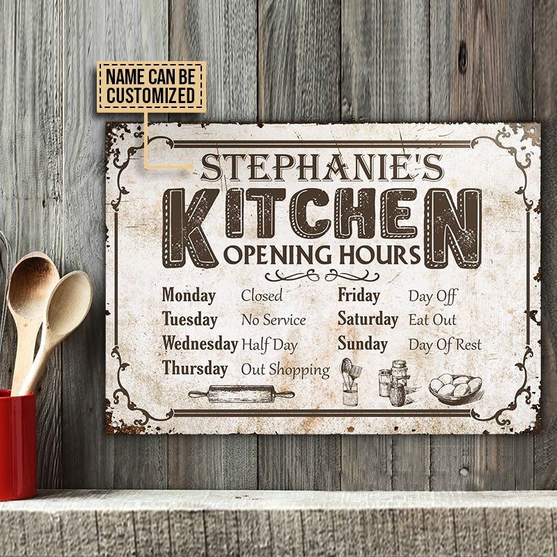 Personalized Kitchen Opening Hours Customized Classic Metal Signs