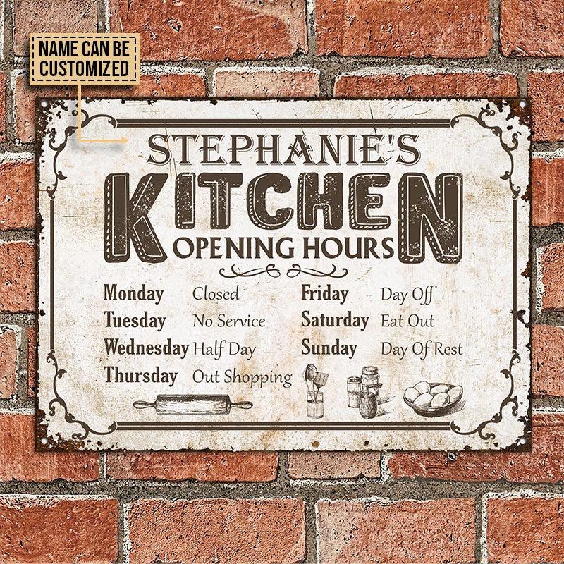 Personalized Kitchen Opening Hours Customized Classic Metal Signs