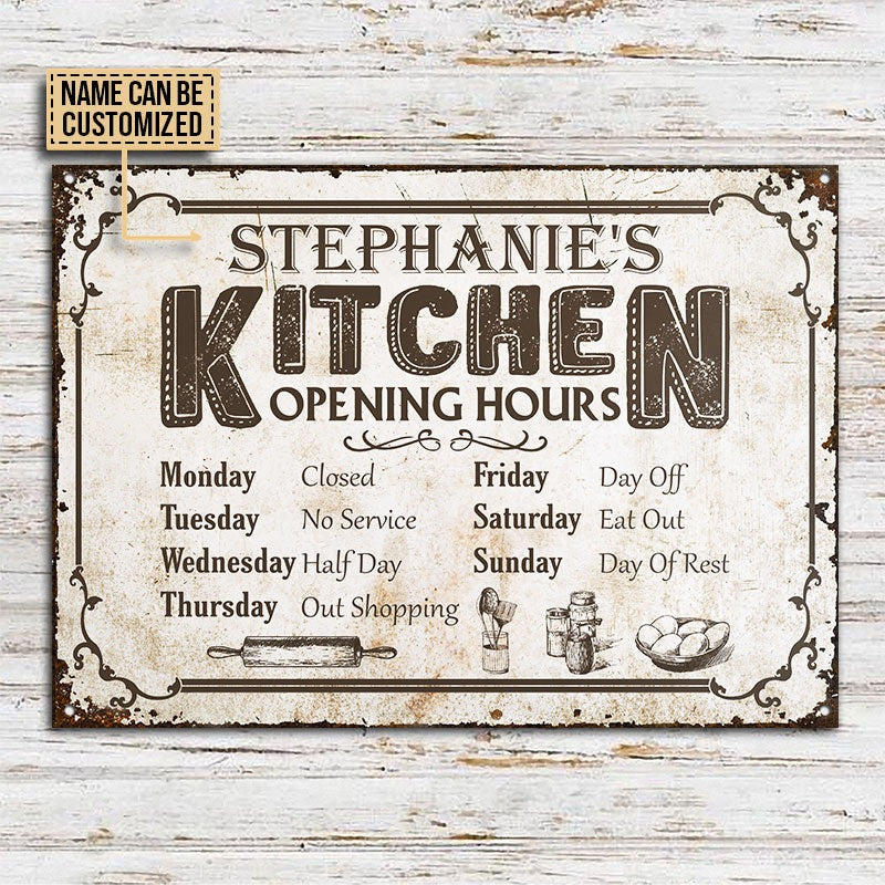 Personalized Kitchen Opening Hours Customized Classic Metal Signs