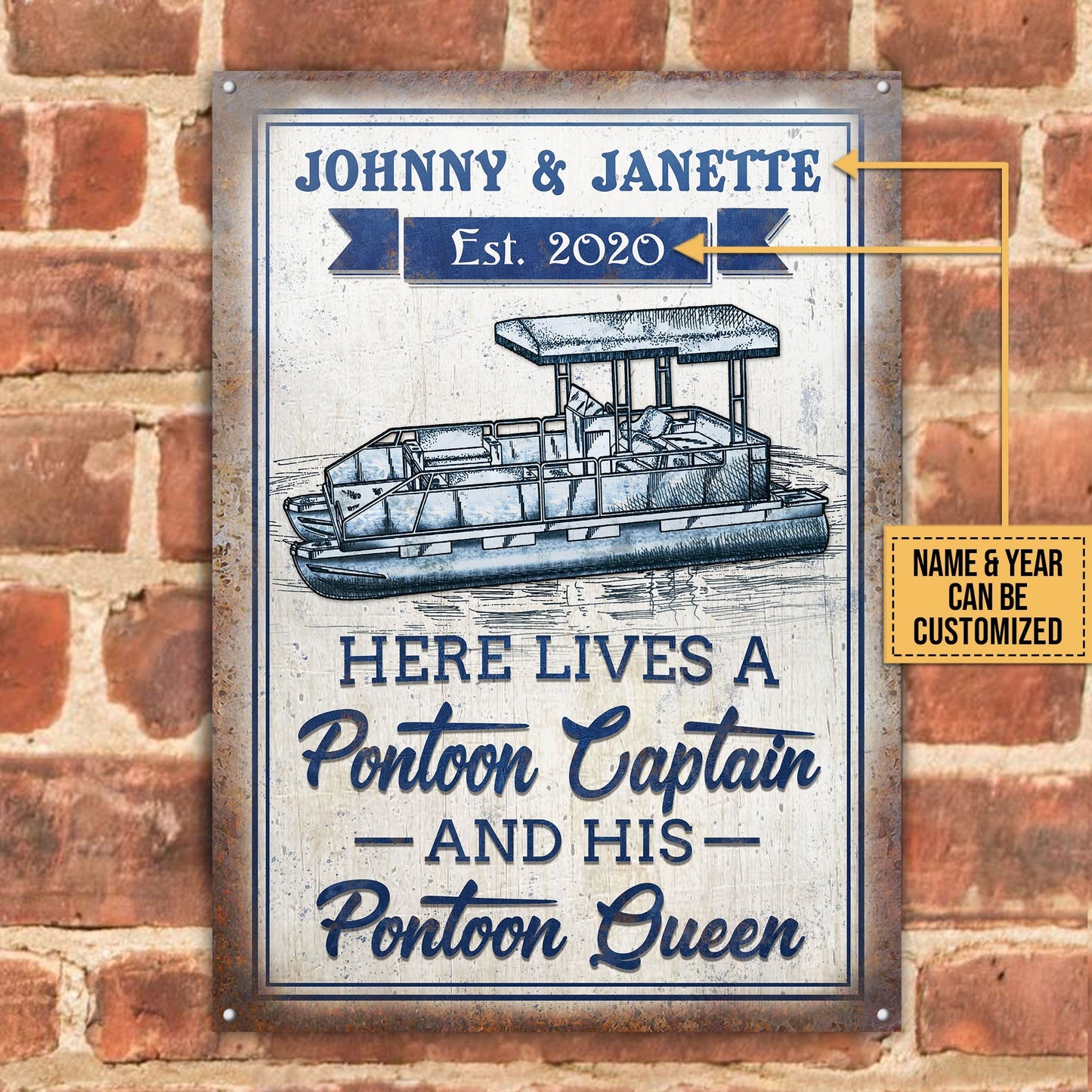 Personalized Pontoon Here Lives Customized Classic Metal Signs